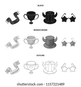A scarf, a hat with horns and other attributes of the fans.Fans set collection icons in black,monochrome,outline style vector symbol stock illustration web.