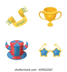A scarf, a hat with horns and other attributes of the fans.Fans set collection icons in cartoon style vector symbol stock illustration web.