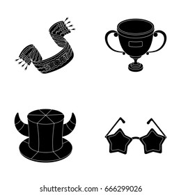 A scarf, a hat with horns and other attributes of the fans.Fans set collection icons in black style vector symbol stock illustration web.