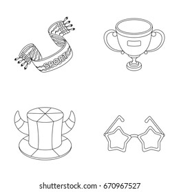 A scarf, a hat with horns and other attributes of the fans.Fans set collection icons in outline style vector symbol stock illustration web.