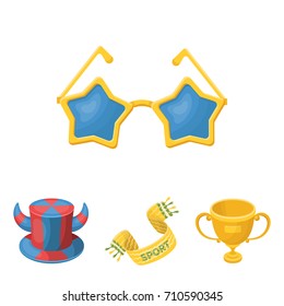 A scarf, a hat with horns and other attributes of the fans.Fans set collection icons in cartoon style vector symbol stock illustration web.