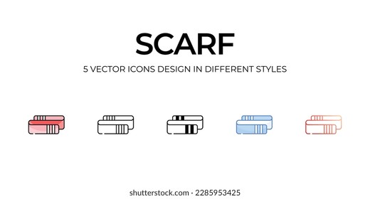 Scarf Icon Design in Five style with Editable Stroke. Line, Solid, Flat Line, Duo Tone Color, and Color Gradient Line. Suitable for Web Page, Mobile App, UI, UX and GUI design.