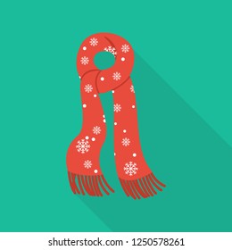 scarf icon in flat style with long shadow, isolated vector illustration on green transparent background. Winter scarf icon vector