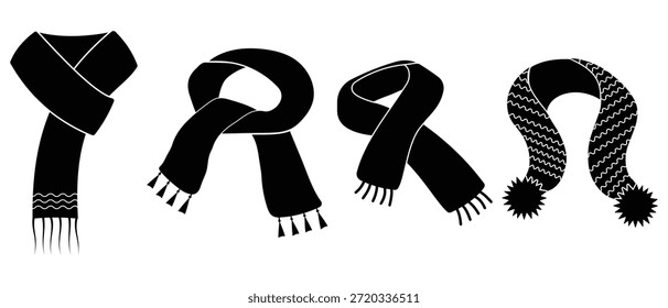 Vector de icono de bufanda. Silueta de símbolo de bufanda para mujeres y hombres. Vestido de lana para la temporada de invierno. Ilustración vectorial.