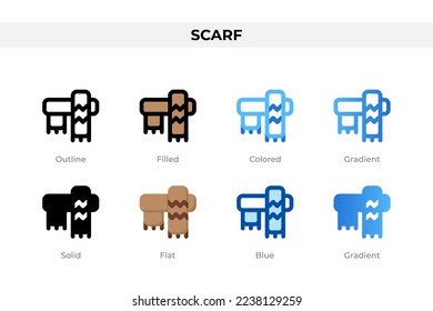 Iconos de bufanda con un estilo diferente. Los iconos de la bufanda están configurados. Símbolo de vacaciones. Conjunto de iconos de estilo diferente. Ilustración del vector