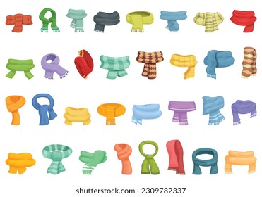 Scarf icons set cartoon vector. Winter knit. Cold accessory