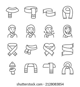 Scarf icons set. Scarves of various shapes icon collection. Line with editable stroke