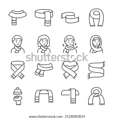 Scarf icons set. Scarves of various shapes icon collection. Line with editable stroke Сток-фото © 
