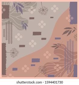 Scarf with leaf and abstract motif design. Hijab fashion