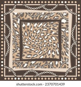 Scarf with leopard pattern and chain ornament. Classic scarves
