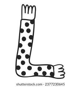 scarf letter in doodle style. Children's New Year's alphabet stylized. template for print, sticker, coloring, header, article, children's book, toy, decoration. 