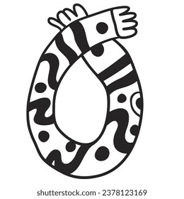 scarf letter in doodle style. Children's New Year's alphabet stylized. template for print, sticker, coloring, header, article, children's book, toy, decoration. 