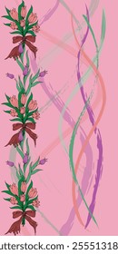 Scarf model with tulips and firca patterns on pink background, textile pattern
