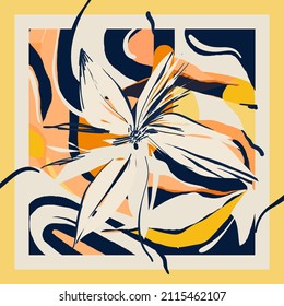 Scarf modern design with artistic flower illustration. Abstract fashionable vector template for your design.