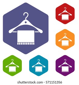 Scarf on coat hanger icons set rhombus in different colors isolated on white background