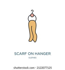 scarf on hanger icon from clothes collection. Thin outline scarf on hanger, scarf, hanger detailed offset lineal color icon isolated on white background. Line vector scarf on hanger sign, symbol for 