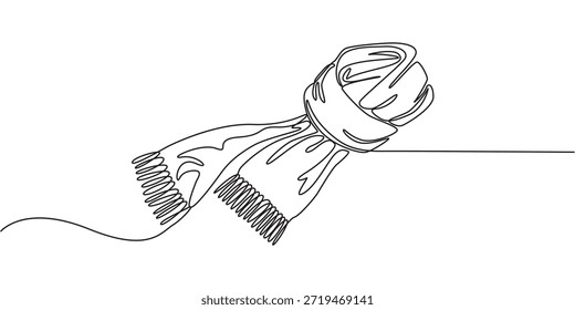 Vetor de desenho de uma linha do cachecol. conceito de vestir-se calorosamente, frio snap ou estação outono-inverno, único lenço de desenho de linha contínua, desenho contínuo de uma linha do cachecol de outono, elemento de arte de linha única.