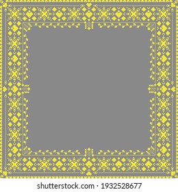 Scarf ornament, pattern for scarves and textile, ornamental vector background, grey and illuminated yellow colors 