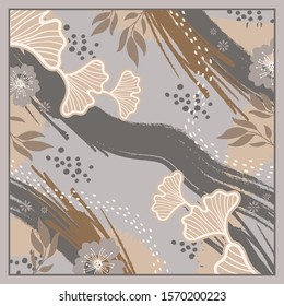 Scarf pattern with abstract style and leaf design. Hijab fashion