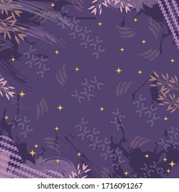 Scarf pattern with batik ornament on purple. Hijab design