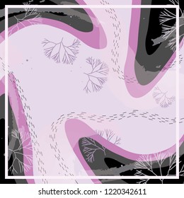 Scarf pattern with branch on pink and black