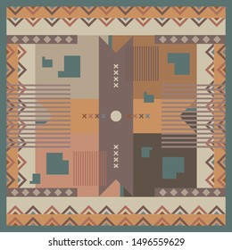 Scarf pattern with classic geometric style on brown color
