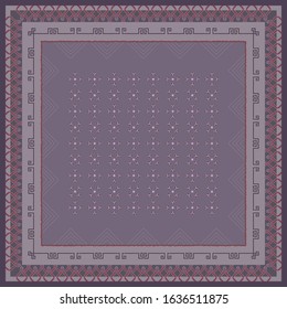 Scarf pattern design with ethnic ornament on purple background