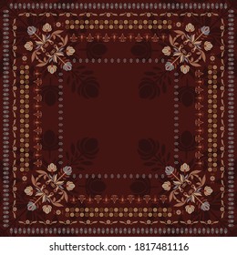 Diseño de patrones de bufanda con ornamento étnico en color marrón. Estilo hijab