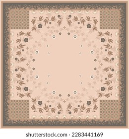 Scarf pattern design with leaf element. Silk scarves hijab motif