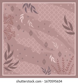 scarf pattern design with leaf and ornament design on pink background