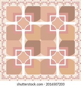 scarf pattern design light pink color. Geometric ornament with frame, border. Bandanna, shawl, scarf, tablecloth design for textile fabric print 