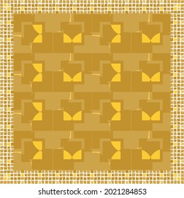  scarf pattern design on red. Geometric ornament with frame, border. Bandanna, shawl, scarf, tablecloth design for textile fabric print 