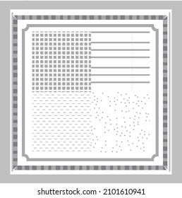 scarf pattern design on red. Geometric ornament with frame, border. Bandanna, shawl, scarf, tablecloth design for textile fabric print 