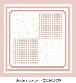 scarf pattern design on red. Geometric ornament with frame, border. Bandanna, shawl, scarf, tablecloth design for textile fabric print 
