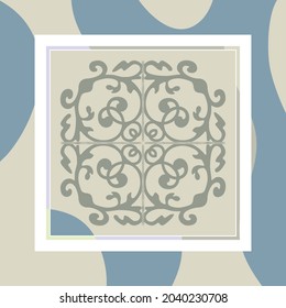 scarf pattern design on white. Geometric ornament with frame, border. Bandanna, shawl, scarf, tablecloth design for textile fabric print 