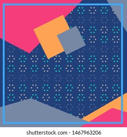 Scarf pattern design with triangles ornament and square on blue background