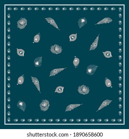 Diseño de patrones de escarcha con plumas blancas y fondo turquesa