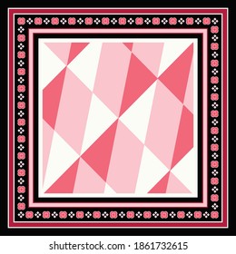 Scarf pattern with ethnic geometry design on pink and black color. Scarves motif