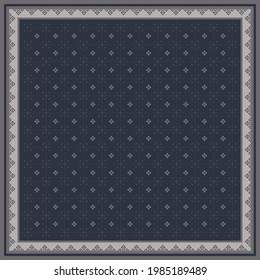 Scarf Pattern With Ethnic Monogram On Navy. Hijab Design Ornament