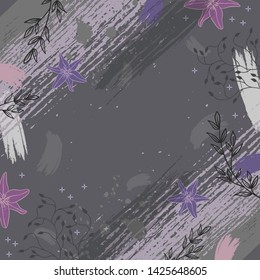 Scarf pattern with floral design on gray color. Abstract hijab style