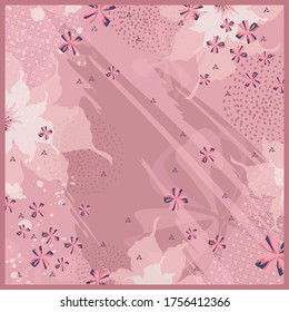 Scarf pattern with flower design ornament on pink