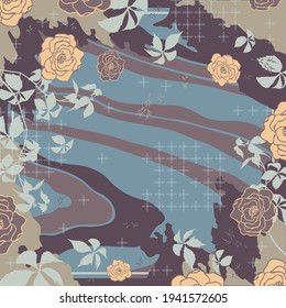 Patrón de bufanda con adorno de flores y hojas. Motivo de diseño hijab