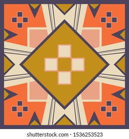 Scarf pattern with geometry motif on orange