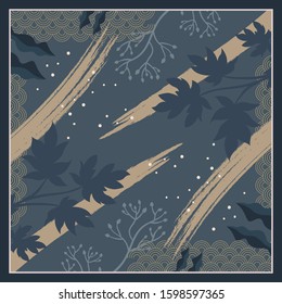 Scarf pattern with leaf motif on navy blue. Hijab design