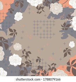 Scarf pattern with leaf ornament design. Hijab floral motif