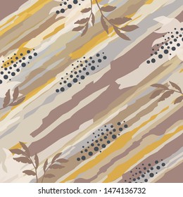 Scarf pattern with leaves and dots motif. Hijab design on abstract watercolor background