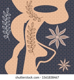 Scarf pattern with leaves and flowers. For printing on textiles, hijab, scarves.