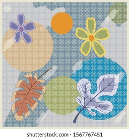 Scarf pattern with leaves and flowers. For printing on textiles, hijab, scarves.