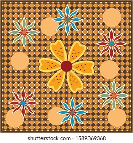 Scarf pattern with leaves and flowers. For printing on textiles, hijab, scarves.