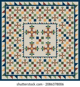 Scarf pattern with mosaic geometric ornament. Scarves  design motifs
